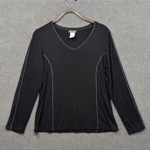 Dolcezza Top Womens Large Pullover Solid Black Long Sleeve Contrasting Stitch